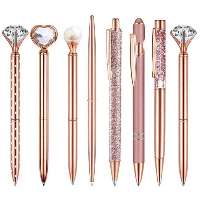 Набор шариковых ручек 8 шт. Rose Gold - Стильные металлические ручки с хрустальными акцентами - Идеально для студентов, офиса, подарков, роскошная ручка