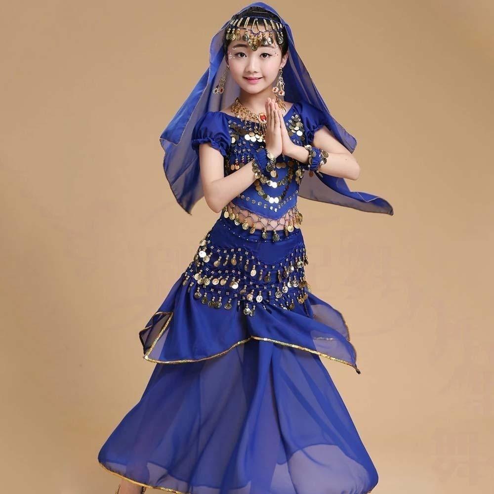 Платье принцессы, костюмы для танца живота, красочная индийская одежда для девочек, милый комплект танцевальных костюмов для малышей