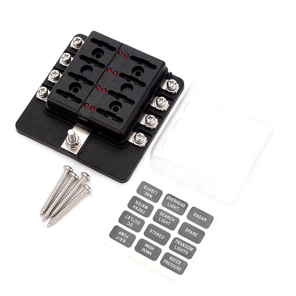 8 Way Blade Fuse Box Holder Fuse Blocks with LED Indicator 10Pcs Fuses 10Pcs Connector Terminals for Car Boat Marine