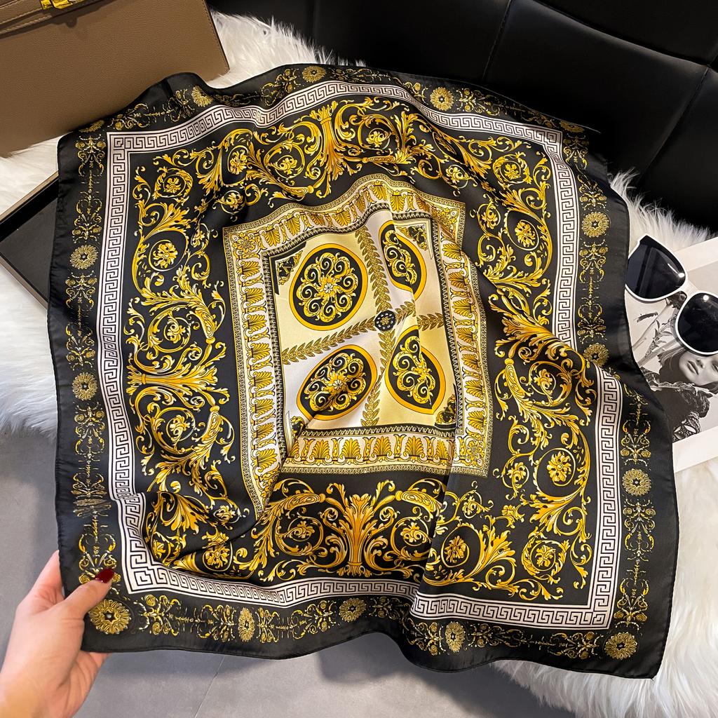 Новый роскошный принт 70*70 см шелковый квадратный шарф женский мягкий атласный ободок для волос шейный платок галстук женский ободок фуляр сумка лента подарок