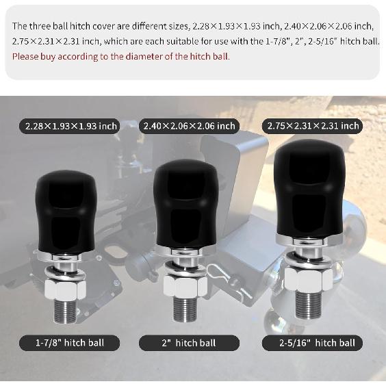 3PCS Trailer Hitch Ball Cover Kit,1-7/8",2",2-5/16" Trailer Ball Cover for Protecting Trailers Balls,Multi-Size Trailers Accessories Balls Hitch