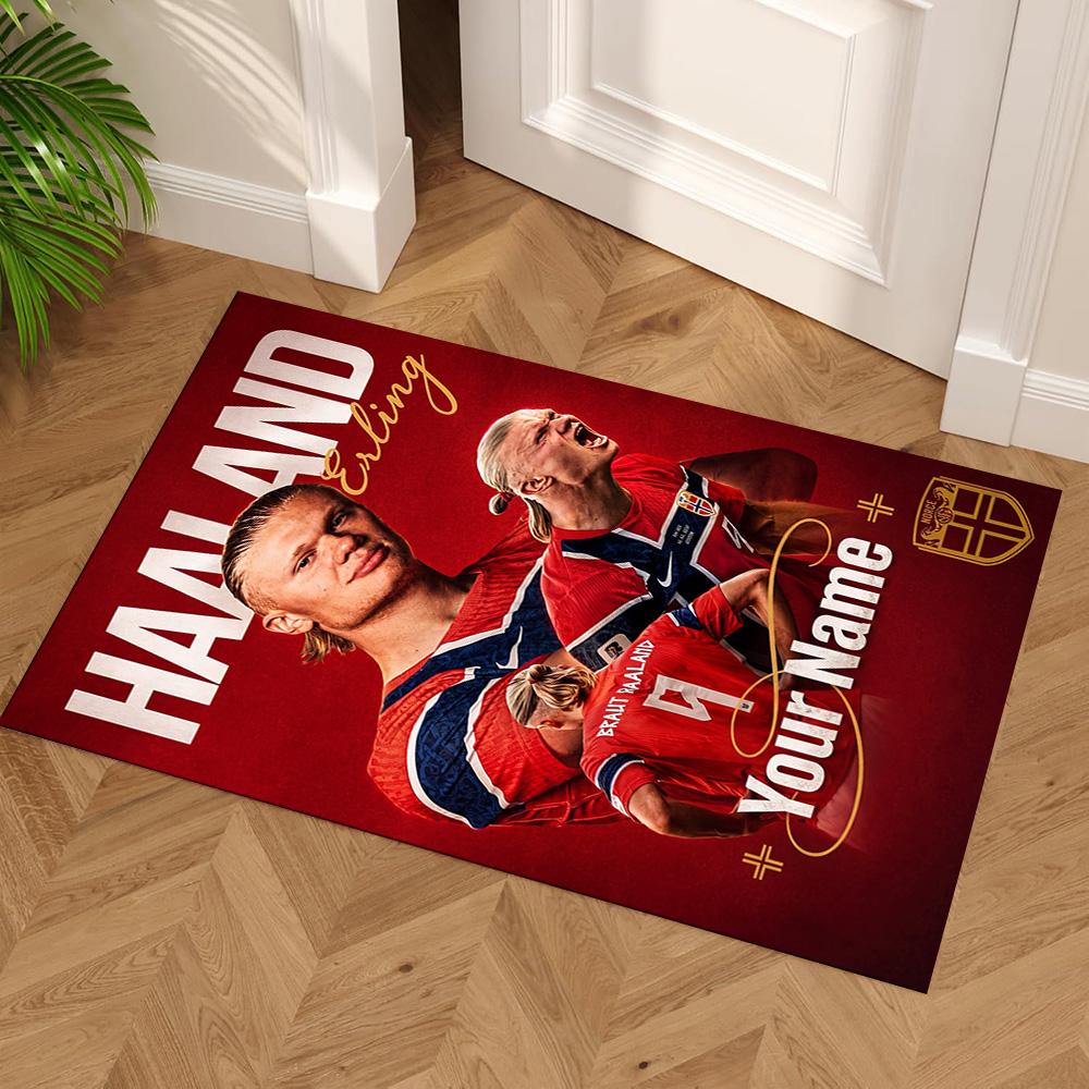 Haaland Customize Your Name Floor Mat Design for Hallway Foyer Living Rooms Bedrooms Anti-slip Rug Anime Office Decor Best for Christmas