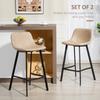 Bar Stools Set of 2, PU Leather Dining Stools with Backrest, Footrest, for Kitchen, Counter, Breakfast Bar, Light Brown