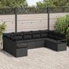 9-piece Garden Sofa Set with Black Poly Rattan Cushions, 2-seater Garden Sofa with Poly Rattan Cushions 3346543