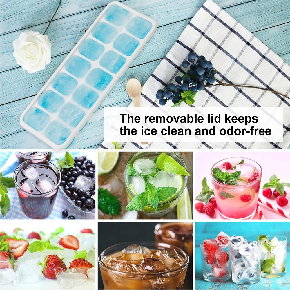2pcs Food Grade Silicone Ice Cube Tray Removable Lid Freezer Ice Mold Stackable Ice Cube Mold Home