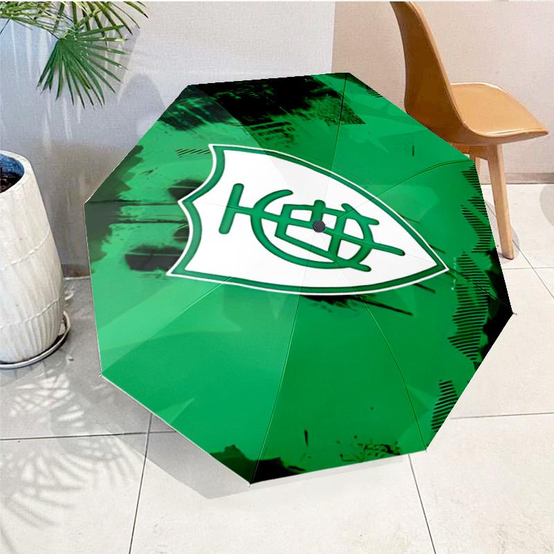 Green Shield Emblem Design Printed Automatic Umbrella, 8-Frame for Travel, camping, Casual Umbrella, Essential Gift for for family and friends