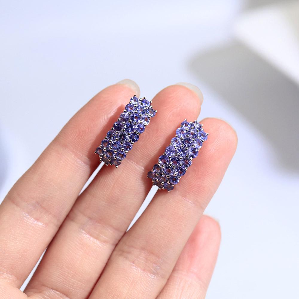 Классический дизайн серьги-клипсы с натуральным голубым танзанитом, серебро S925, ювелирные изделия с натуральными драгоценными камнями, изысканные ювелирные изделия, драгоценный подарок для женщин