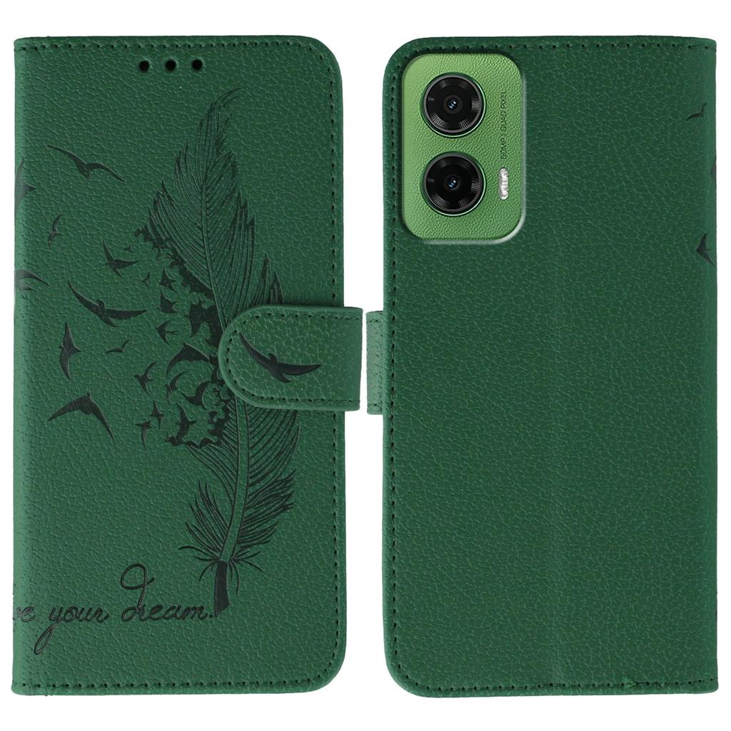 For Motorola Moto G35 5G Case Feather Imprint PU Leather Wallet Phone Cover