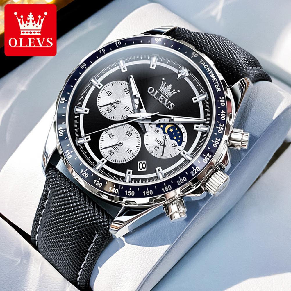 OLEVS 2945 Multifunction Chronograph Men's Watches Original Luminous Moon Phase Waterproof Calendar Quartz Wristwatches for Man