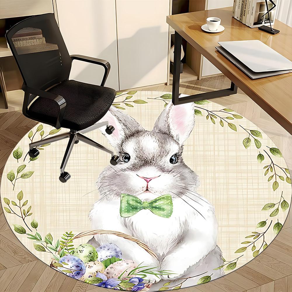 1pc Easter BunnyChair Carpet for Office, Indoor Non-Slip Washable Polyester Fiber Carpet, Mat For Office, Machine Washable