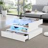 80*80*45cm Height-Adjustable Coffee Table with Hidden Storage and 2 Drawers, LED Lights, High-Gloss, Made of Tempered Glass, White