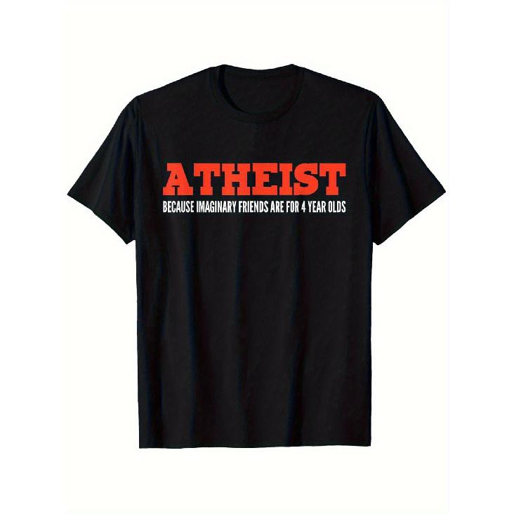 Men'S Funny Atheist T-Shirt - Bold "Atheist Because Imaginary Friends Are for 4 Year Olds" Slogan - Heavyweight 180gsm Crewneck Tee - Black with Red
