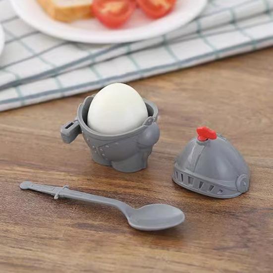 Подставка для вареных яиц, дизайн рыцаря, легко моется, многоразовый жесткий пластиковый держатель для яиц с ложкой, детские игрушки