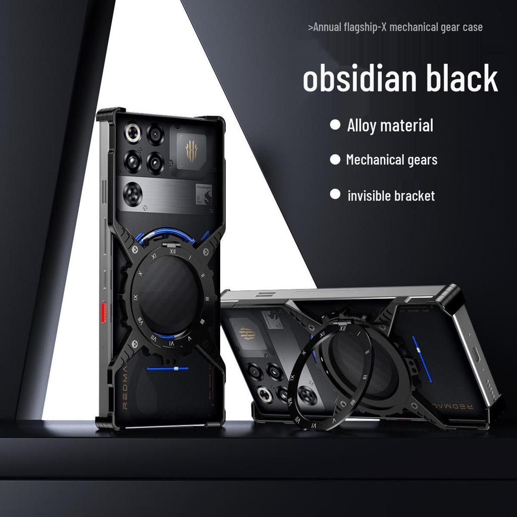 Чехол Metal X-Shape для Red Magic 11 Pro+ с магнитной светящейся шестерней и вращающейся подставкой
