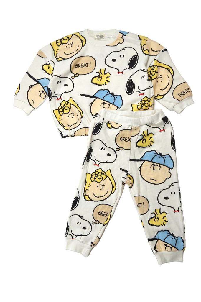 Snoopy Pattern Pajamas Set Fleece Room Wear Baby Pajamas Boys Girls 215159908 90 [Peanuts] All-over Off-White