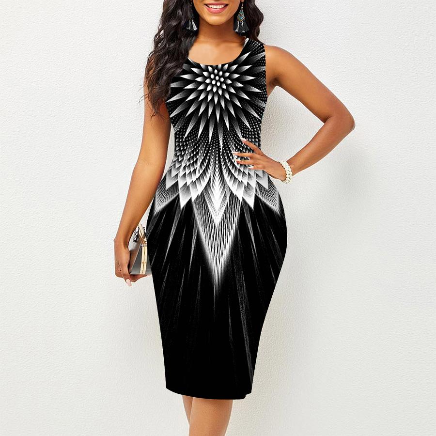 Женское платье Sling SummerArrow Print Print Dresses Tight Sleeveless Slim Fit Sexy Fashion Top Clothing