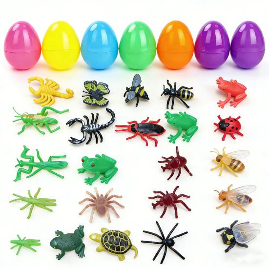 24 шт. Предварительно наполненные пасхальные яйца, сувениры для вечеринки, яйца с игрушками насекомых и лягушек внутри, наполнители для пасхальной корзины для охоты за яйцами, подарки для детей и малышей