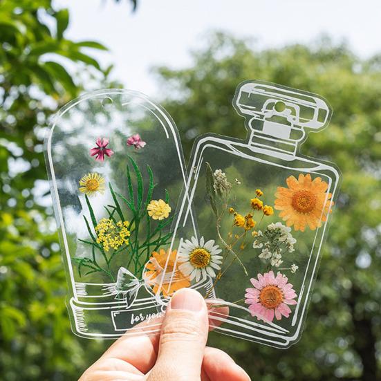 Transparent Dried Flower Bookmarks Handmade Clear Floral Bookmark Wishing Bottle Stickers Without