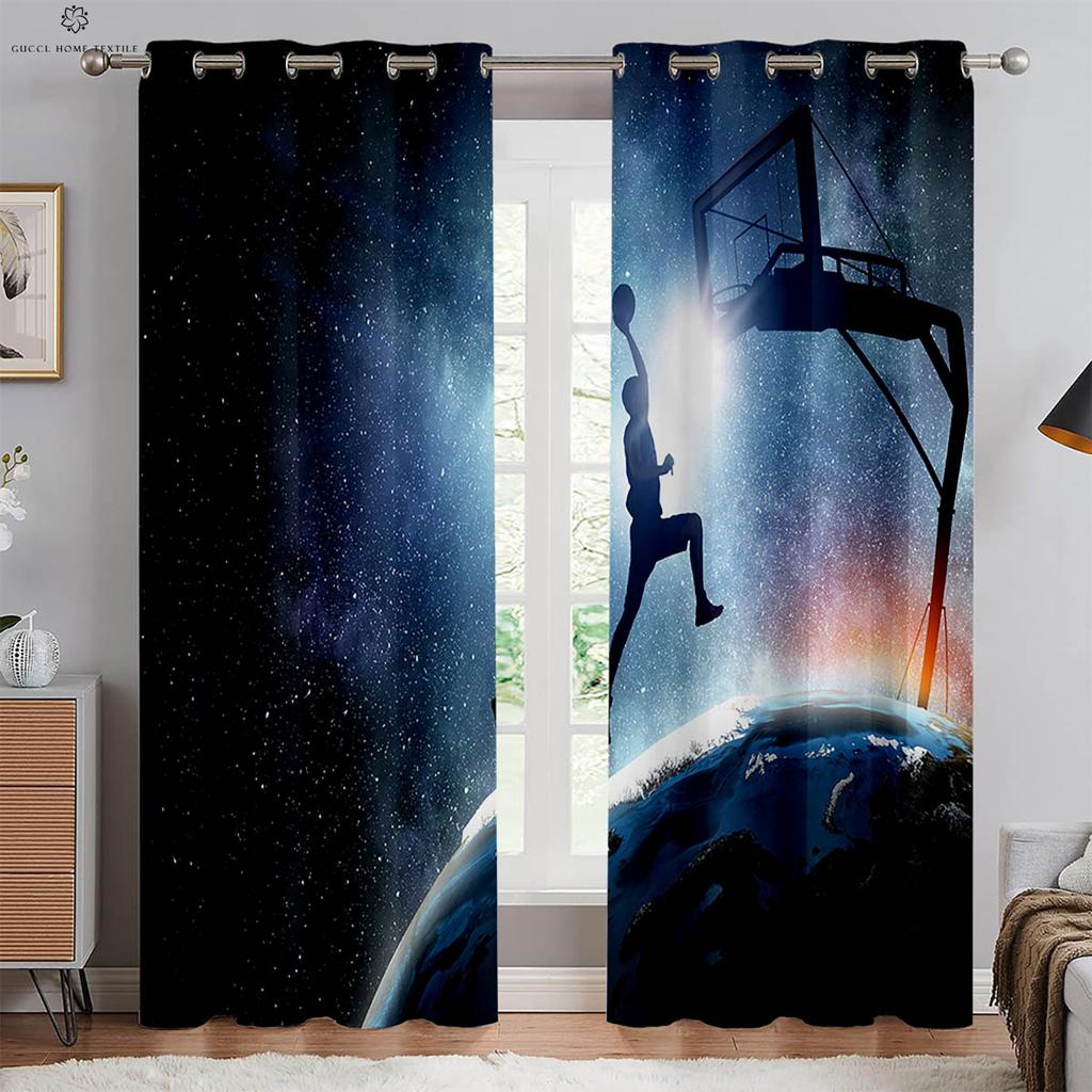 2 шт. Пламя Баскетбол 3D Печатные Шторы Машинная стирка Спальня Гостиная Кухня Клуб Декоративные Шторы