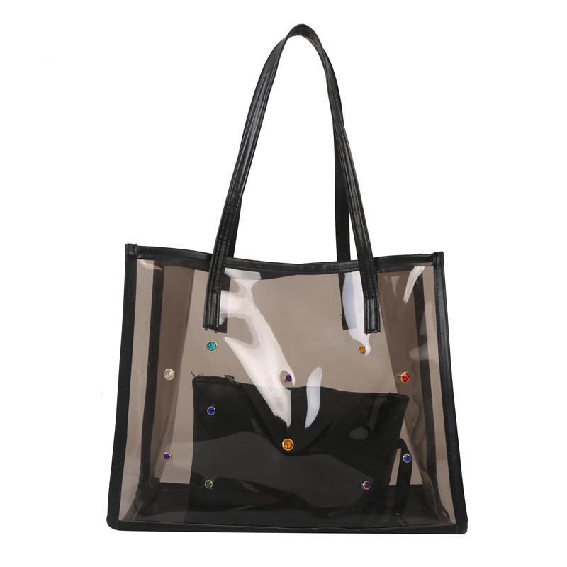 Large Capacity Pvc Shoulder Bag For Women With Inner Pouch And Metal Rivets