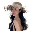 Breathable Wide Brim Sun Hat Pearl Fisherman Sunshade Cap Vacation Lace Streamers Straw Hat  Travel
