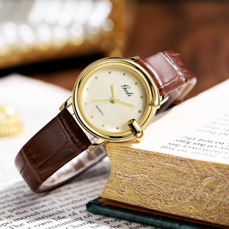 Light luxury leather quartz watch niche high-end cloth watch women's high-end small medieval watch