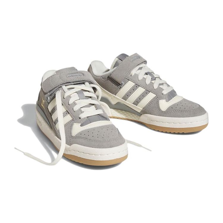 adidas Originals Forum J Кожа Замша Модные Повседневные Прочные Низкие Кеды для Скейтбординга Детские Кроссовки Серый Белый HQ7159