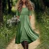 Women's Fashionable Cotton And Linen Solid-color Round-neck Half-sleeve Casual Loose Long Dress