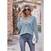 Autumn Women's Casual V-Neck Buttoned Milled Blouse Long Sleeve Top