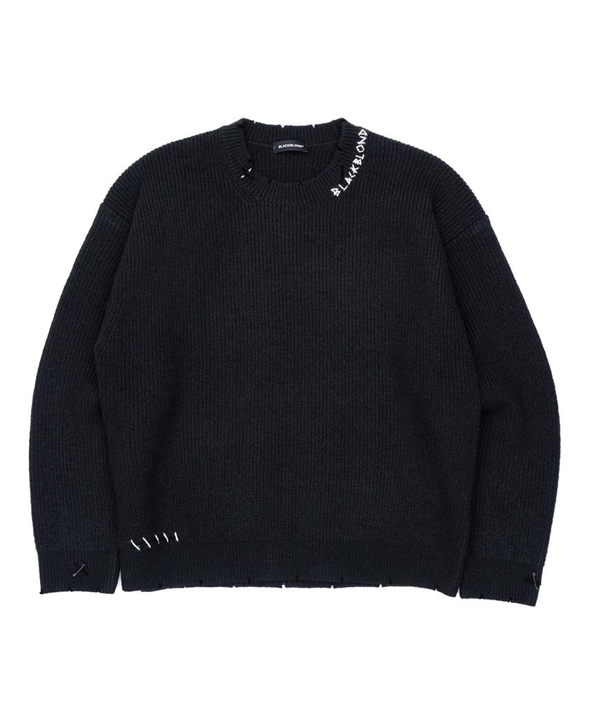 BLACKBLOND Vividi Hand-Stitched Logo Ript Sweater (Black)