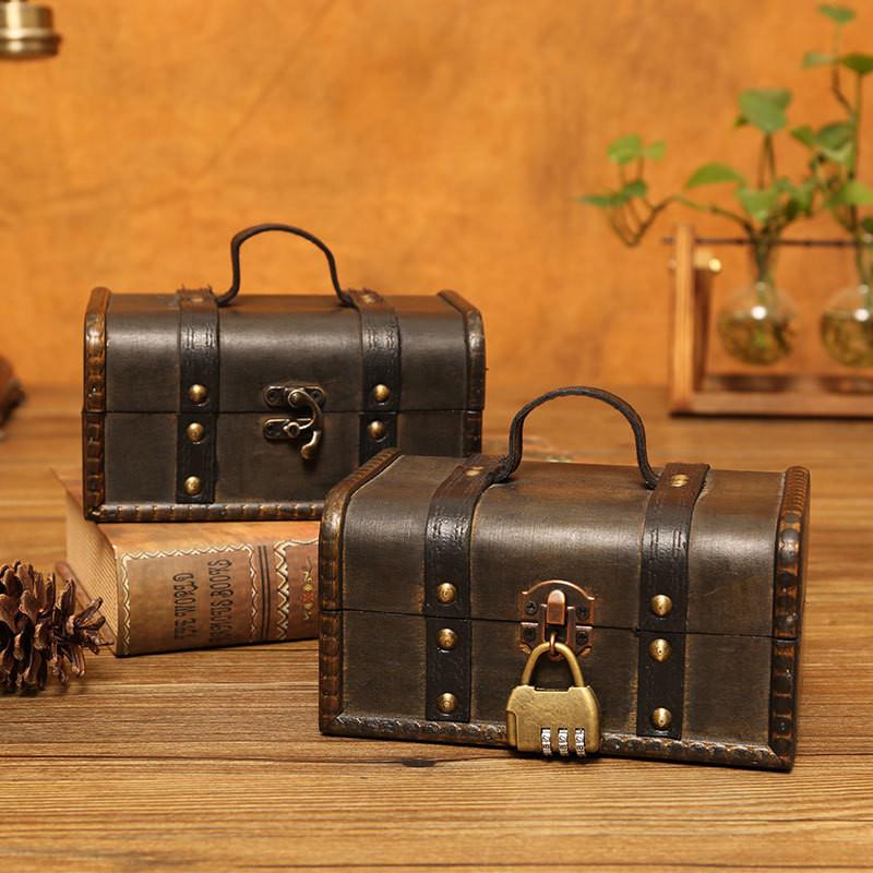 Vintage Wooden Organizer Box With Lid For Desk Jewelry Makeup Decoration Storage