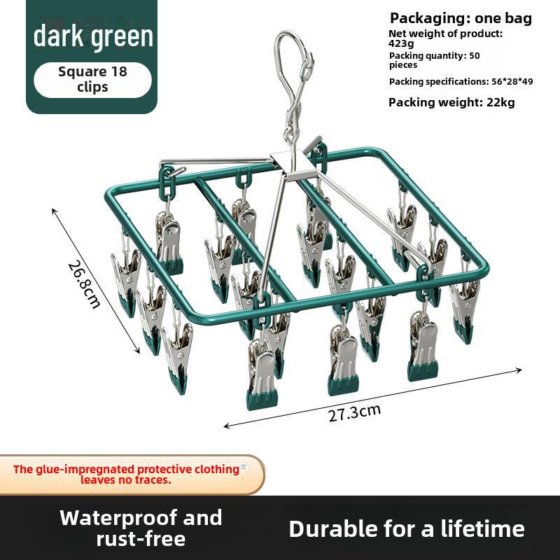 Plastic Dipped 24-Clip Round Sock and Underwear Drying Rack for Household Use