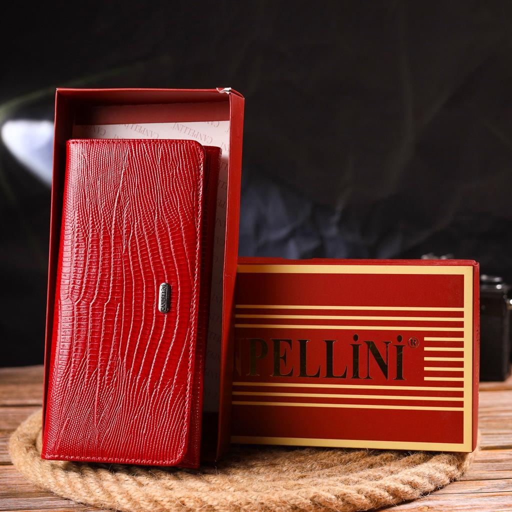 Лакированный женский кошелек из натуральной фактурной кожи CANPELLINI Wallet 21609 Красный