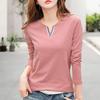 Women's Spring and Autumn Bottoming Shirt Solid Color Long-sleeved V-neck Pullover Tops