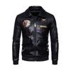 Autumn Winter Embroidered Leather Jacket Men Fleece Pu Leather Waterproof Motorcycle Jacket
