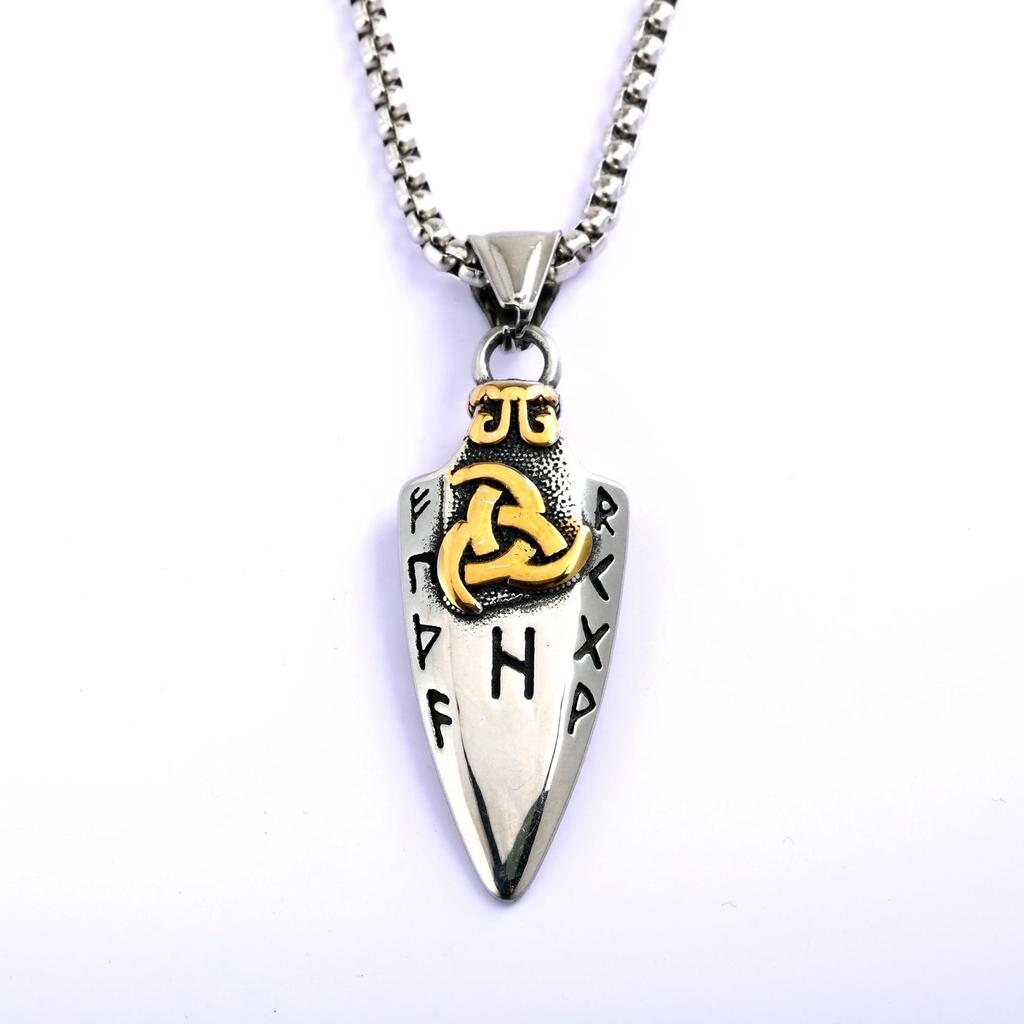 Vintage Stainless Steel Mens Necklace Double Sided Viking Style Celtic Knot Pendant