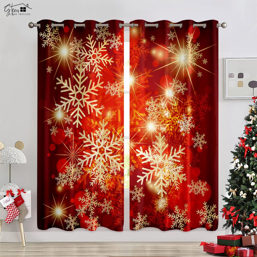 Christmas Decoration Curtain Christmas Tree Christmas Hat Gift Elk Snowflakes New Year Festival 3d Printing Easy To Wash Curtain