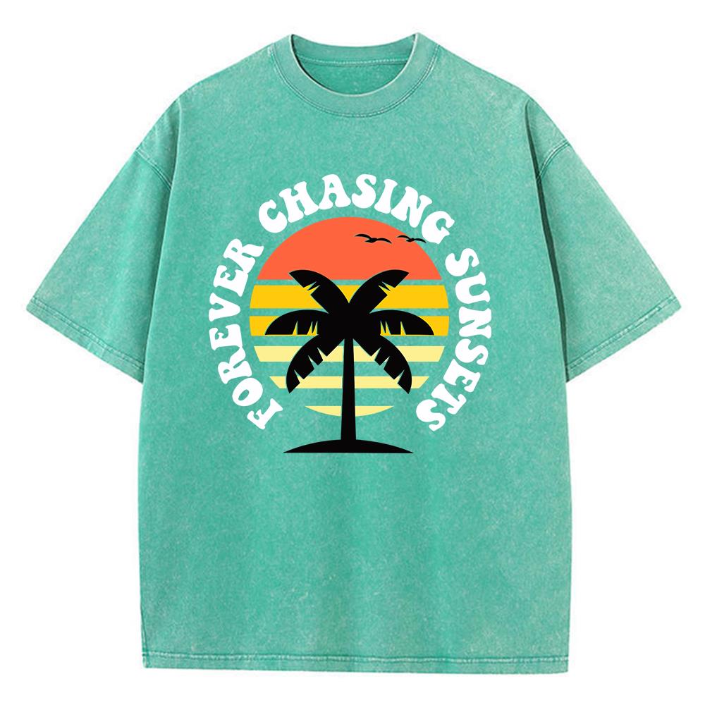 Принт «Вечно в погоне за закатами» Мужские футболки Графичная крутая футболка Высококачественная футболка оверсайз Комфортная мягкая с коротким рукавом