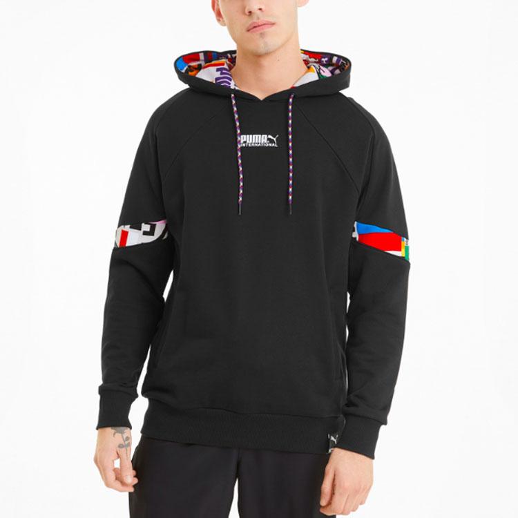 Puma Intl Sporty Paneled Print Hoodie Sweatshirt Men Tops Black 531330-01