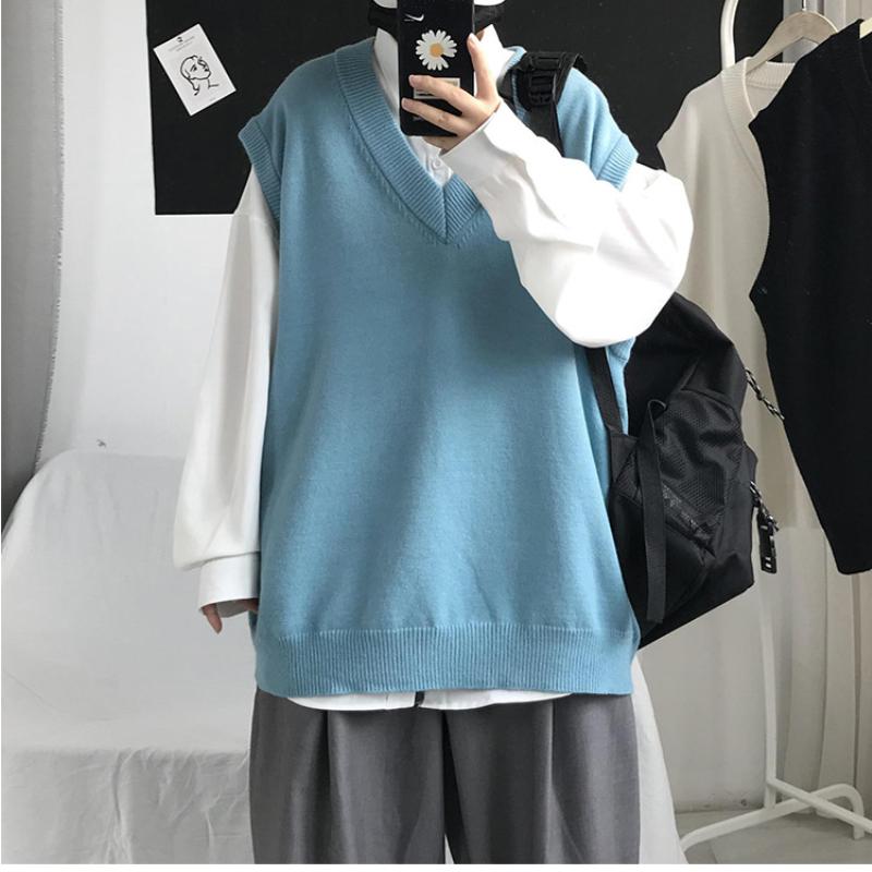 Новый модный толстый жилет без рукавов с v-образным вырезом, свитер без рукавов, хлопковая школьная форма, хлопковый свободный вязаный жилет, свитер для мужчин