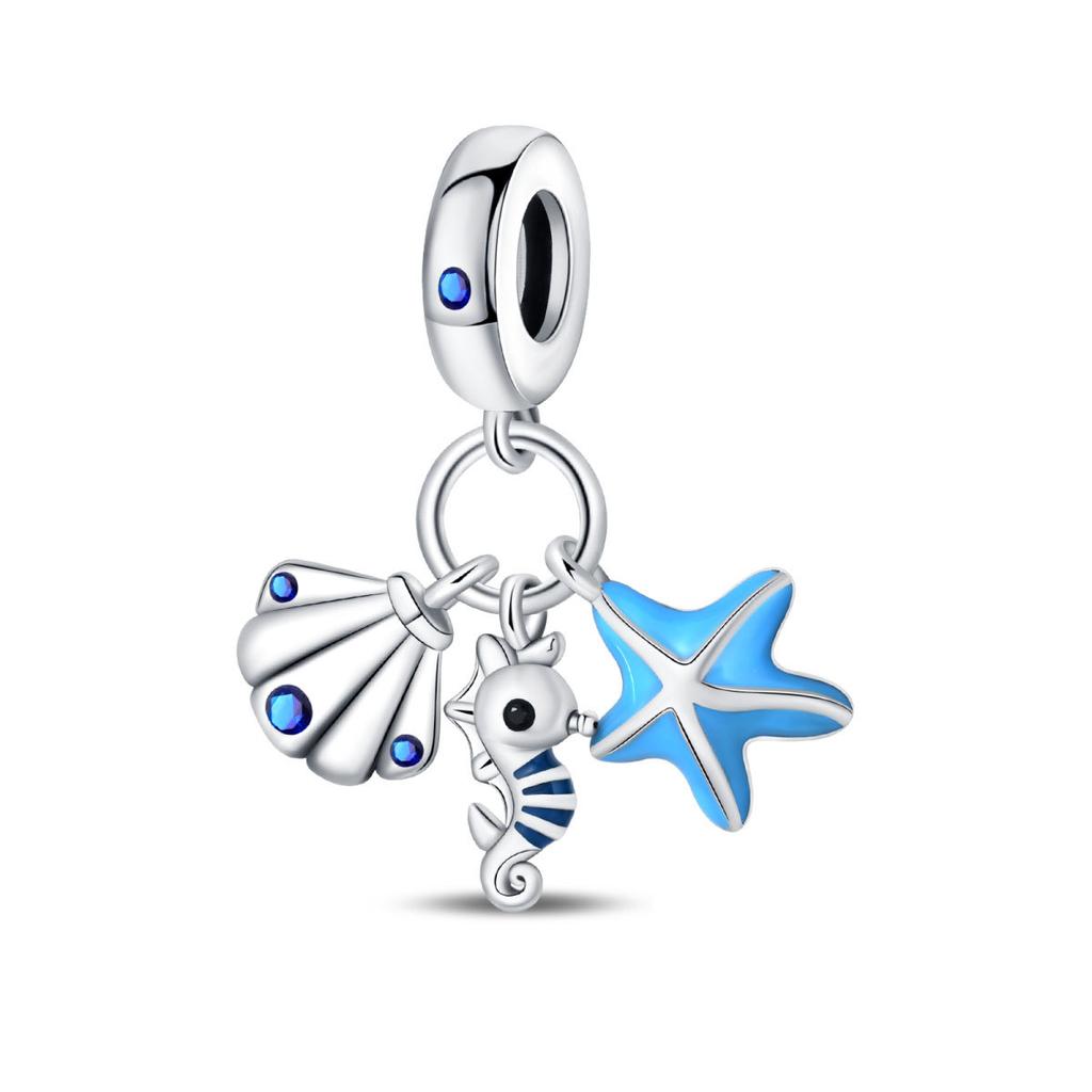 Новый 925 Серебряный Океан Стиль Морской Конек Черепаха Кит Подвеска Бусина DIY Стиль Ювелирный Аксессуар Браслет