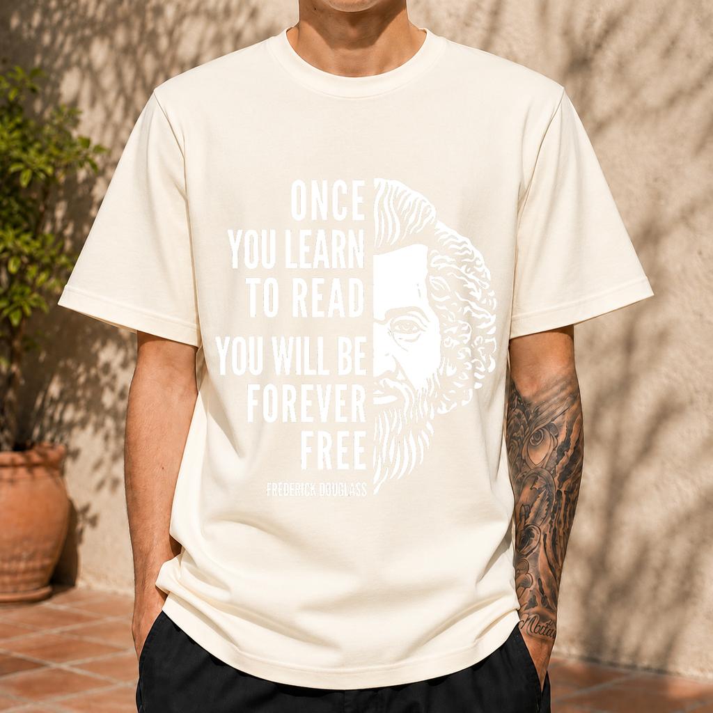2026 New Pure Cotton Tshirt Frederick Douglass Once You Learn To Read You Will Be Forever Free Quote Print Crew Neck Short S