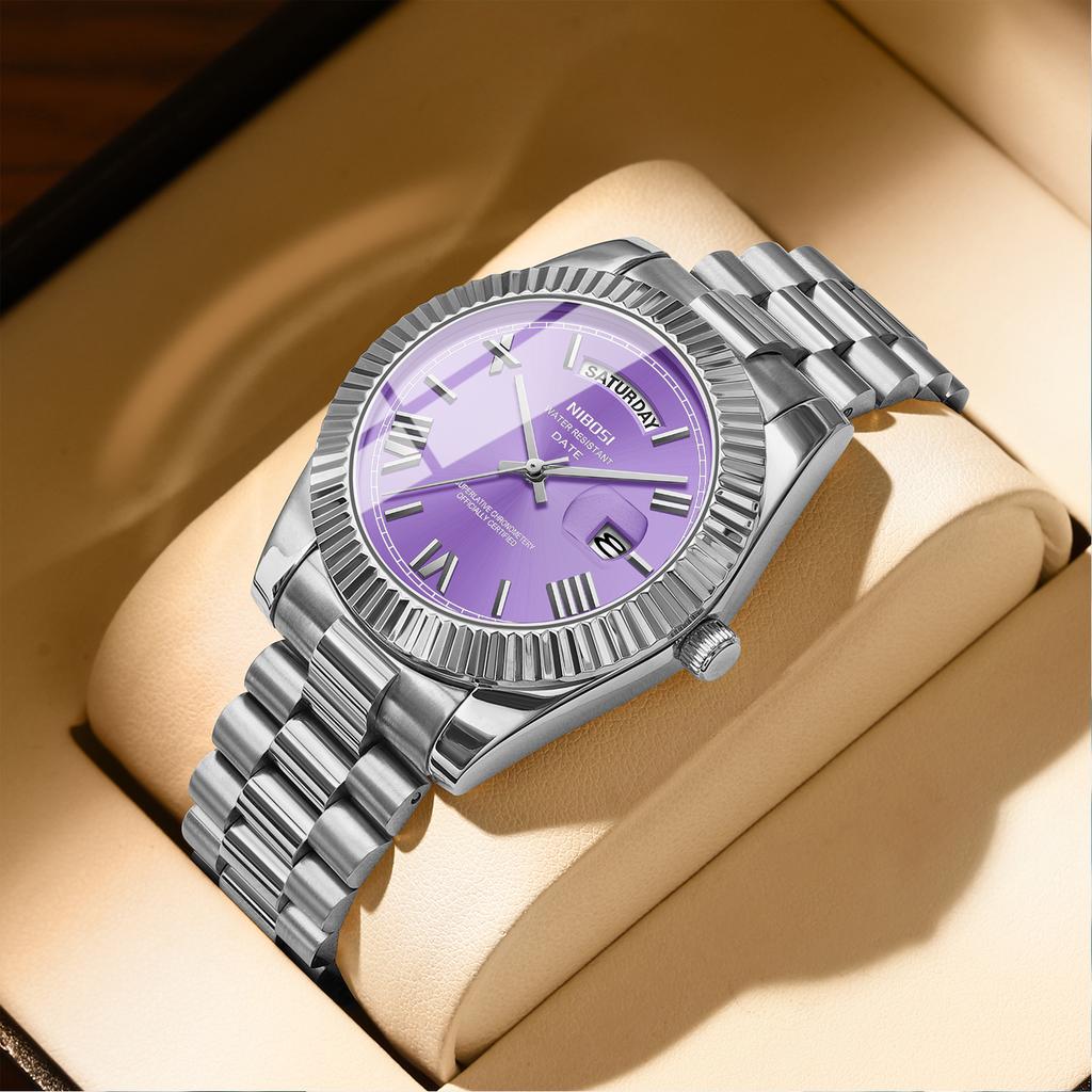 Luxury Golden Red Quartz Watch for Men Stainless Steel Waterproof Luminous Date Week Fashion Men Watches Reloj Hombre