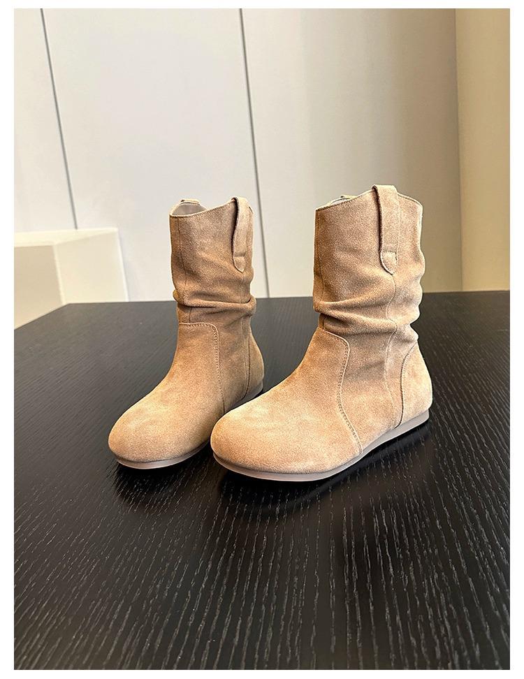 Корейские матовые короткие женские сапоги с мягкой плиссировкой и рукавами-юбками - сапоги Maillard Stacked.