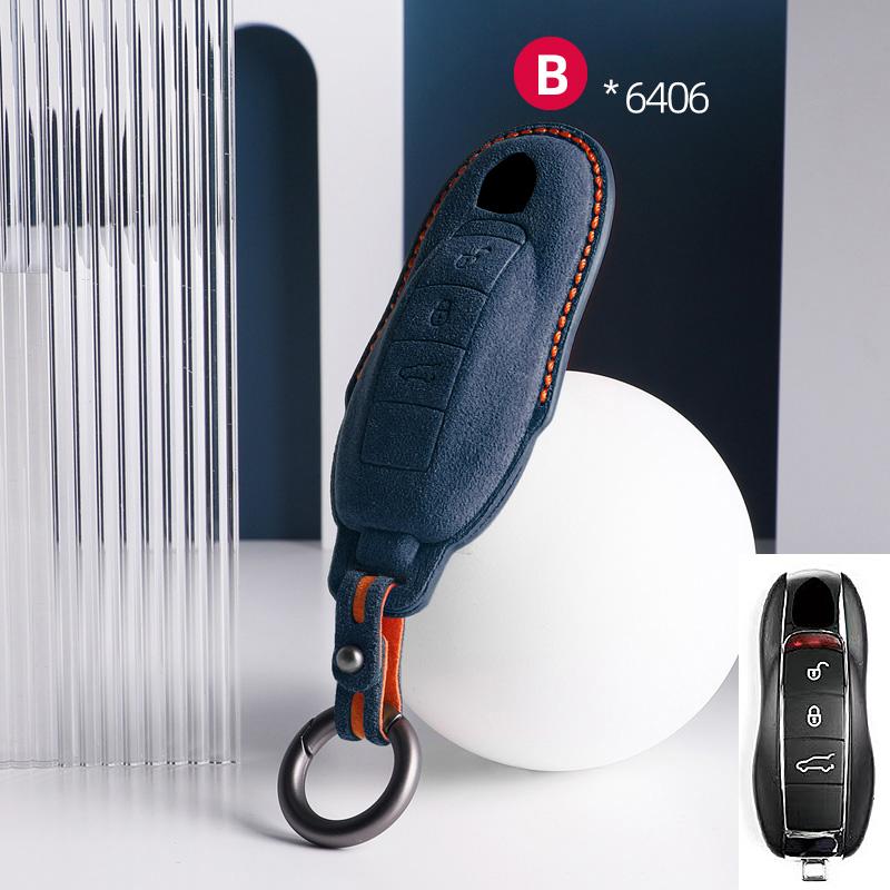 AABKU1 For Porsche Panamera Cayenne 971 911 9YA Macan Boxster Spyder Carrera Cayman 970 981 991 3 Buttons Suede Car Key Case Keychain