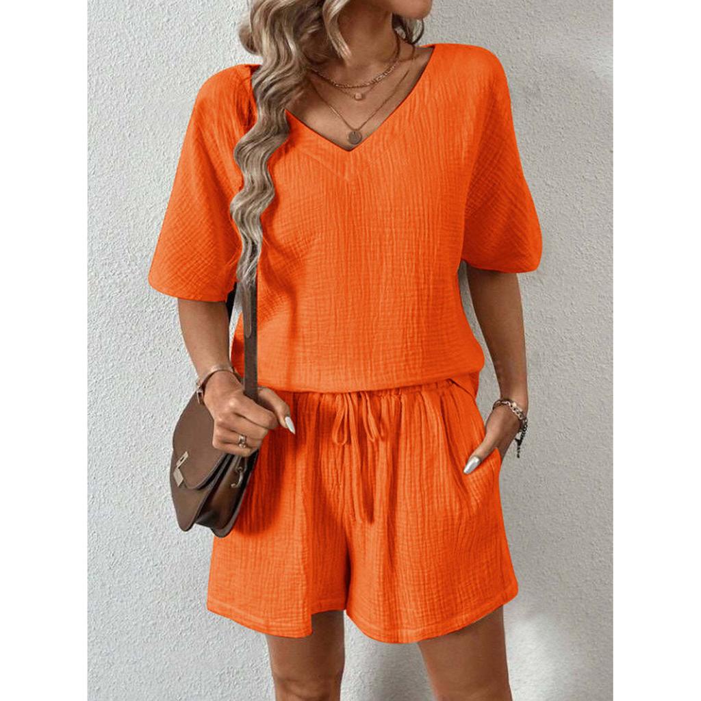 Solid Color Casual Loose Short Pants Sets for Women Elegant Summer Women's Two Pieces Suit Full Set Female Outfit Clothes