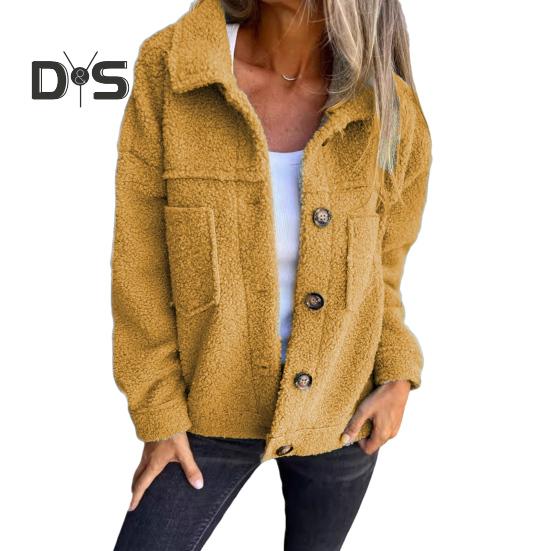 Зимняя женская куртка с двойными карманами, толстый флисовый кардиган с застежкой на пуговицы, длинные рукава, теплое ветрозащитное, сохраняющее тепло пальто для активного отдыха