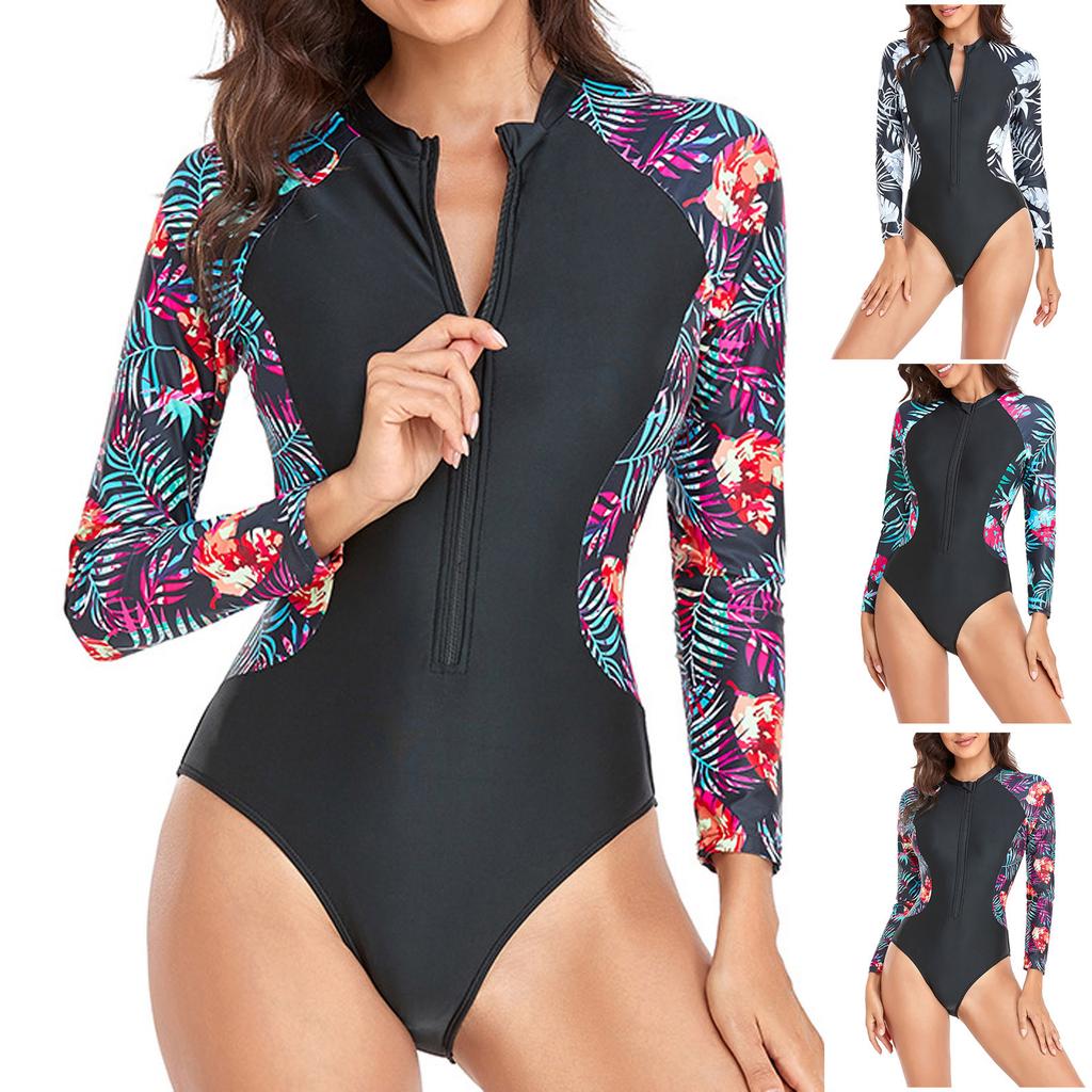 Fashion Women's Long Sleeve Printed Surf Slim Swimsuit Bikini