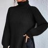 Autumn Winter Turtleneck Women Knitted Sweater New Fashion Long Sleeve Plus Size Split Pullover Sweaters Loose Casual Tops Solid Color Clothing 1681