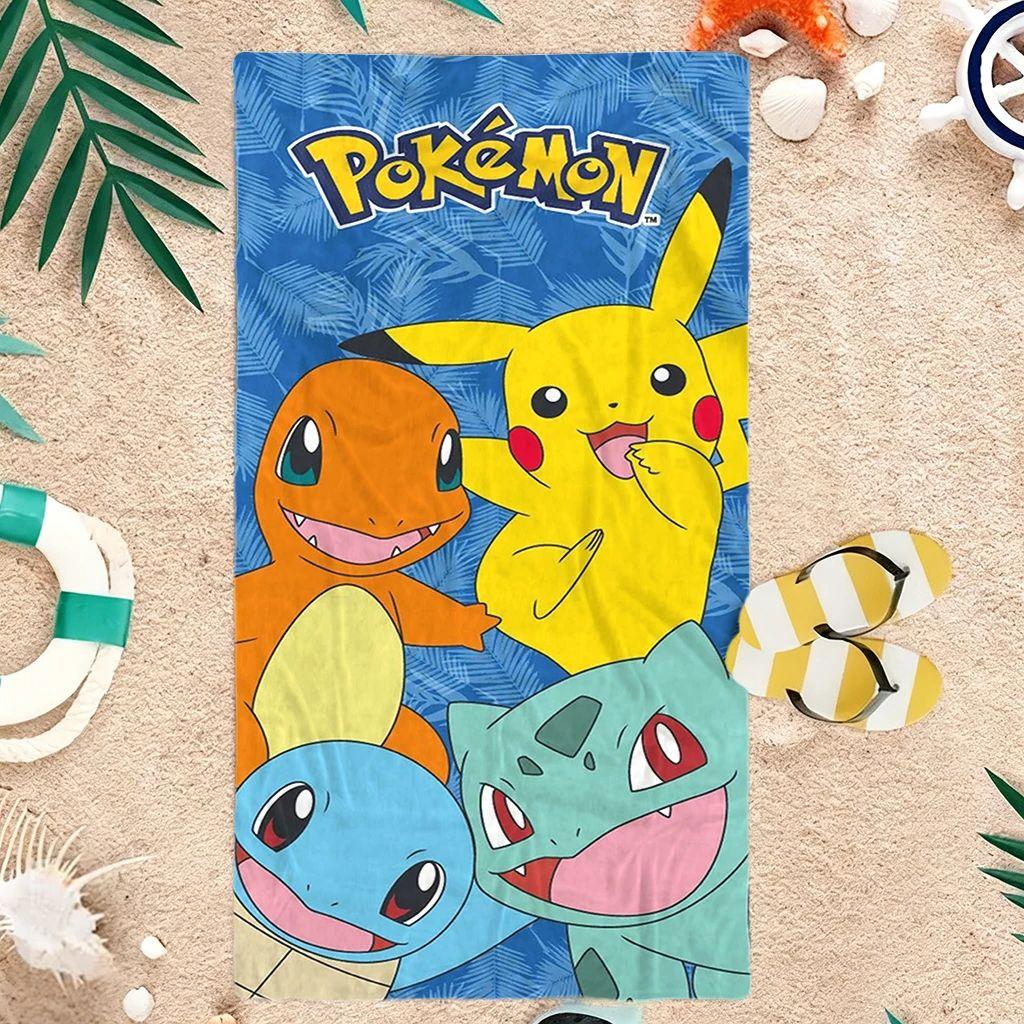 Пляжное полотенце Pokemon Пикачу и Стартеры, Детское мультяшное пляжное полотенце, Мягкое, Впитывающее, Быстросохнущее полотенце для пляжа, бассейна, путешествий